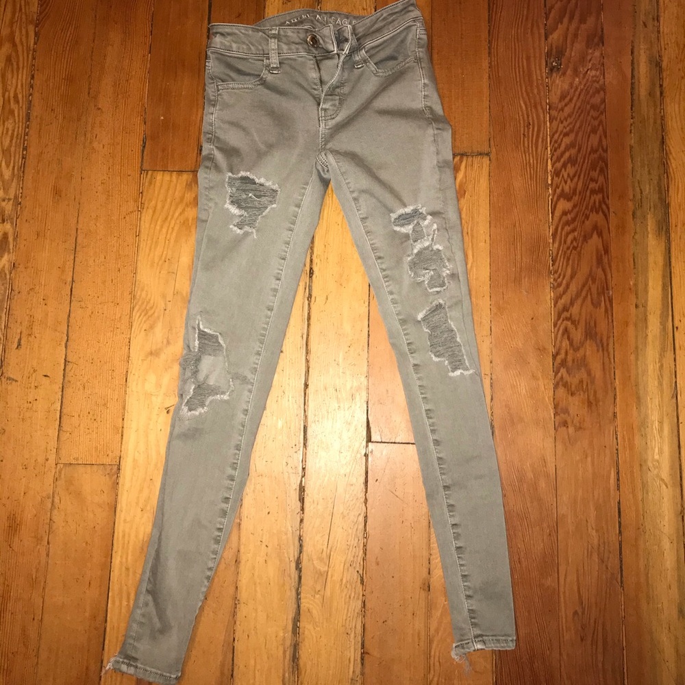 green distressed jeans